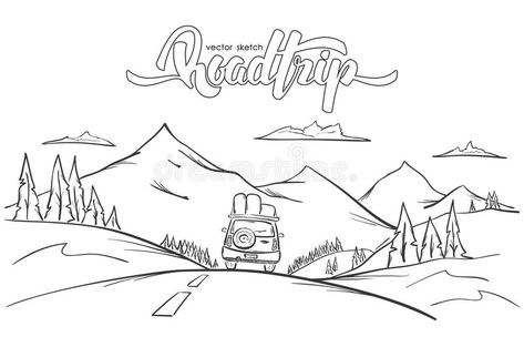 Drawing Road, Trip Drawing, Drawn Mountains, Road Drawing, Mountain Sketch, Handwritten Lettering, Mountain Drawing, Road Trip Car, Mountains Landscape