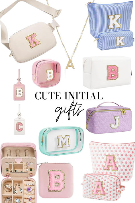 variety of initial pouches, monogram makeup bags and cosmetic pouches, and felt letter jewelry boxes from Amazon Gifts For Pre Teen Girls Ideas, Gifts For Young Adults Women, Teen Gift Guide, Gifts For Teenagers, Monogrammed Makeup Bags, Girls Personalized Gifts, Letter Jewelry, Amazon Favorites, Makeup Gift Sets