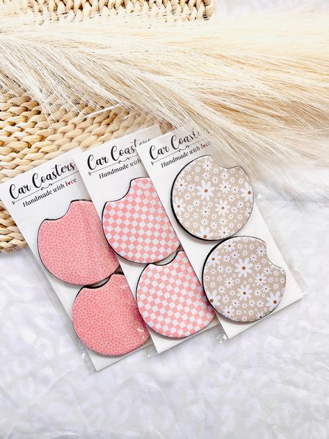 Car Coasters | Set Of 2 Car Floral Coaster | New Car Gift | Cute Car Accessory | Preppy Retro Daisy Smile Checker Car Coasters | MarissaDDesigns New Car Gift, Keychain Craft, Retro Daisy, Car Organizer, Car Gift, Car Goals, Cute Car Accessories, Daughter Mother, Car Accessory