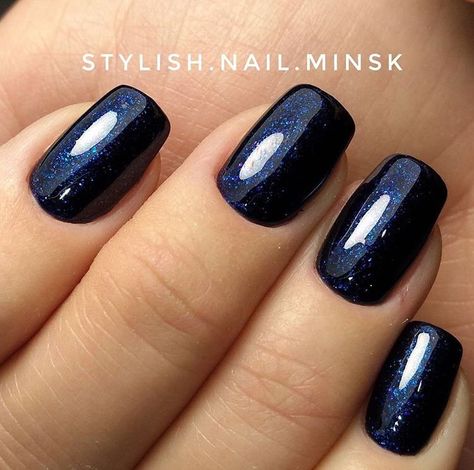 Sns Dipping Powder Nails Dark, Navy Blue Dip Powder Nails Design, Sns Navy Blue Nails, Dark Blue Classy Nails, Navy Blue Shimmer Nails, Navy Shimmer Nails, Midnight Blue Gel Nails, Dark Nails Dip Powder, Dark Blue Nails With Silver Glitter