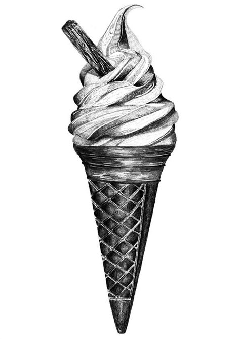 Pinecone Illustration, Ice Cream Sketch, Ice Cream Illustration, Ice Cream Art, Observational Drawing, Pencil Shading, Object Drawing, Still Life Drawing, Pencil Art Drawings