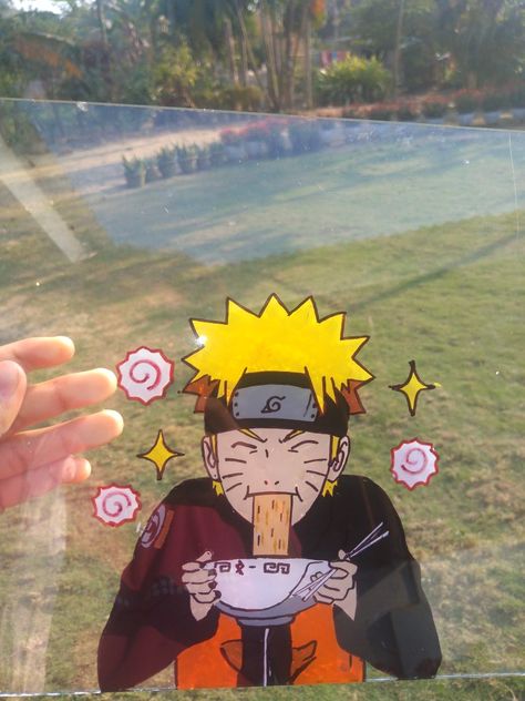 Naruto Glass Art, Naruto Glass Painting Ideas, Killua Yoyo, Naruto Glass Painting, Aesthetic Diy Decor, Glass Painting Tutorial, Anime Canvas Painting, Naruto Painting, Gcse Art Sketchbook