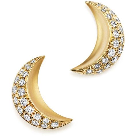 Temple St. Clair 18K Yellow Gold Cresent Moon Earrings with Pave... ($2,410) ❤ liked on Polyvore featuring jewelry, earrings, 18k earrings, gold jewellery, 18k jewelry, gold earrings jewelry and pave diamond jewelry Gold Crescent Moon, Pave Diamond Jewelry, Sapphire And Diamond Earrings, Crescent Earrings, Feather Ring, Moon Studs, Yellow Gold Jewelry, 18k Gold Jewelry, Moonstone Earrings