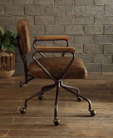 57 Rustic Furniture Ideas for Countryside-Inspired Interior Themes Brown Office Chair, Vintage Office Chair, Vintage Whiskey, Rustic Office, Executive Office Chair, Leather Swivel Chair, Executive Office Chairs, Leather Office Chair, Acme Furniture