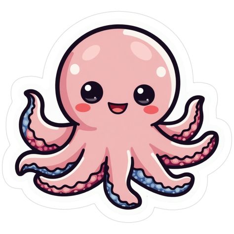 Decorate laptops, Hydro Flasks, cars and more with removable kiss-cut, vinyl decal stickers. Glossy, matte, and transparent options in various sizes. Super durable and water-resistant. A charming and cheerful pink octopus sticker designed in a kawaii cartoon style. Featuring adorable details, bright colors, and a friendly expression, this sticker is perfect for decorating laptops, water bottles, notebooks, or any surface that needs a splash of cuteness and ocean vibes. Octopus Sticker, Cartoon Octopus, Pink Octopus, Kawaii Cartoon, Ocean Vibes, Easy Drawings Sketches, School Art, Cartoon Style, Cute Kawaii