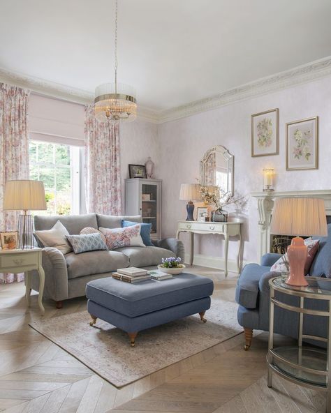 French Townhouse, Soft Colour Palette, Furniture Reupholstery, Laura Ashley Home, Soft Colour, Cosy Living, Country Living Room, Rose Cottage, Blue And Pink