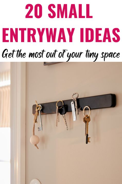 20 Small Entryway Ideas: Get The Most Out Of Your Tiny Space - Living in a Small Space Drop Zone Ideas, Entryway Purse Storage, Entry Wall Storage Ideas, Side Door Entryway Ideas, Small Space Coat Storage, Tiny Entryway Storage, No Entry Way Solution, Small House Entryway Ideas, Small Functional Entryway