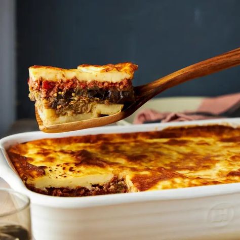 Moussaka | America's Test Kitchen Recipe Moussaka Recept, Mediterranean Feast, Cooks Illustrated Recipes, Moussaka Recipe, Donut Toppings, Queen Cleopatra, Cookie Toppings, Caramel Tart, America's Test Kitchen Recipes