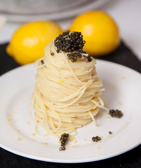 Caviar Pasta Recipe, Pasta With Caviar, Caviar Serving Ideas, Cappellini Pasta, Caviar Dinner, Lemon Capellini, Caviar Pasta, Italian Nyc, Yacht Food