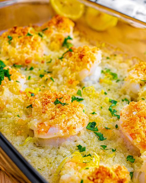 The Secret Way to Make Shrimp that’s Juicy AND Crispy - Every Time! Crispy Baked Shrimp, Seafood Mix, Crispy Shrimp, Juicy Shrimp, Baked Shrimp, A Barrier, Shrimp Recipe, Lemon Butter, Cheese Serving