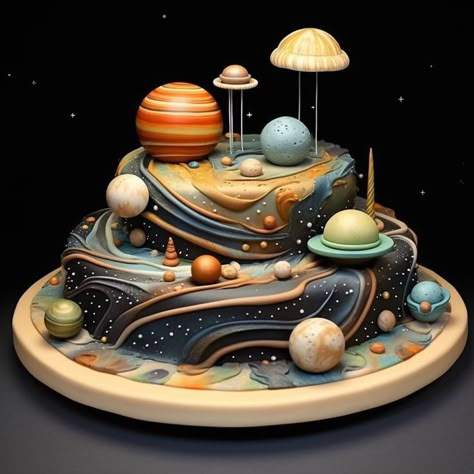 Galaxy Cake With Planets, Universe Birthday Cake, Planets Cookies, Universe Cake Ideas, Astronomy Cake, Planet Birthday Cake, Space Cake Ideas, Space Themed Birthday Cake, Universe Cake