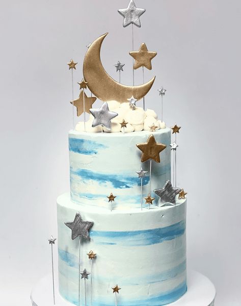 Two Tier Cakes, Dreamy Cake, Moon Stars Baby Shower, Painted Stars, Tier Cakes, Star Cake, Star Birthday, Cake Designs Images, Baby Shower Cakes For Boys