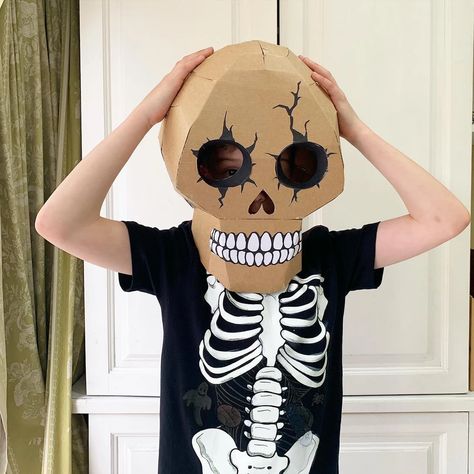 Cardboard skull head | GALLERY Large Cardboard Letters, Zombie Diy, Cardboard Costumes, Brown Dinosaur, Dinosaur Diy, Diy Unicorn Costume, Skull Template, Snowman Costume, Cardboard Costume