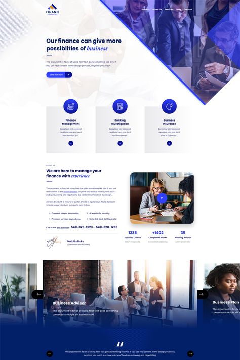The "Finano - Finance & Consulting WordPress Theme" is a theme designed for finance-related businesses, financial advisors, consulting firms, accounting agencies, and other financial services providers. It offers a range of features and functionalities to create a professional and user-friendly website for your finance or consulting business. It Consulting Services, Financial Website Design Inspiration, Finance Website Design Inspiration, Accountant Website, Financial Website Design, Finance Website Design, One Pager Design, Financial Website, Website Themes Wordpress