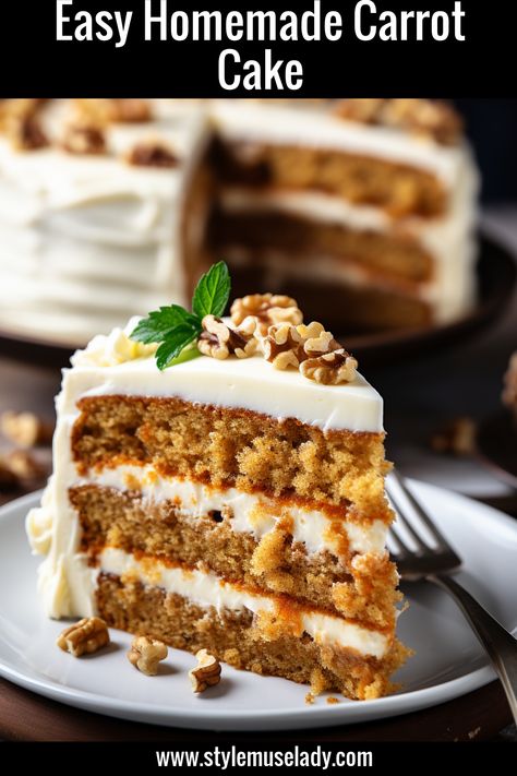 Enjoy this easy homemade carrot cake made with grated carrots and topped with a light cream cheese frosting. Perfect for any occasion! Light Cream Cheese Frosting, Cream Cheese Frosting Easy, Cake Recipe Easy, Carrot Cake Recipe Easy, Homemade Carrot Cake, Philadelphia Cream Cheese, Carrot Cake Recipe, Easy Cake Recipes, Cake Tins