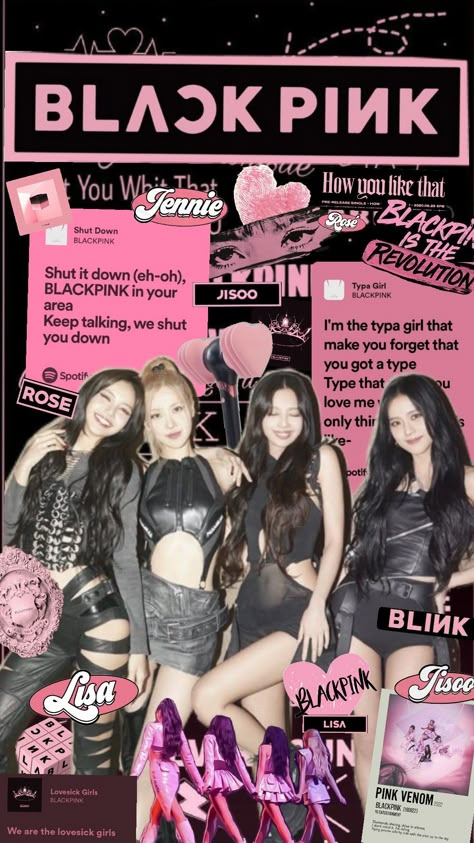 Pink + Core + Aesthetic, Cool Kpop Wallpapers, Blackpink Square Up, Kpop Iphone Wallpaper, Blink Book, Jennie Rose, Black Pink Background, Song Lyrics Beautiful, Blackpink Poster