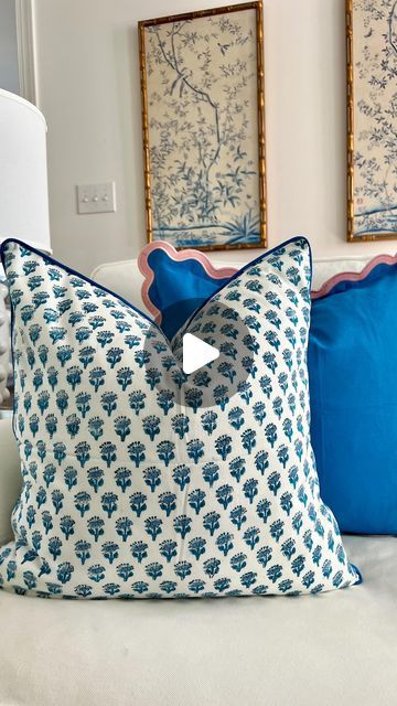 48K views · 2.6K likes | Melissa Ward | Preppy Goods on Instagram: "Comment SHOP if you want the details sent directly to you 🩵

Colorful pillow covers with all of the details 🤩 Block print, scallops, piping… it’s just all so good.

Both of these covers are 20x20 and I have my favorite 22x22 inserts for a nice full look (also linked). Going up one size with your insert makes a BIG difference. 

🩵You can find these pillows on my Amazon storefront 🩵

Amazon Finds | Amazon Home | Preppy | Grandmillennial | Throw Pillow | Block Print | Blue and White | Home Decor 

#amazonfind #founditonamazon #preppy #grandmillennial #blueandwhiteforever #blockprint #preppydecor #grandmillennialdecor #preppystyle" Blue And White Home Decor, Blue And White Home, Grand Millennial Decor, Preppy Decor, Colorful Pillow, Amazon Storefront, White Home, Full Look, White Home Decor