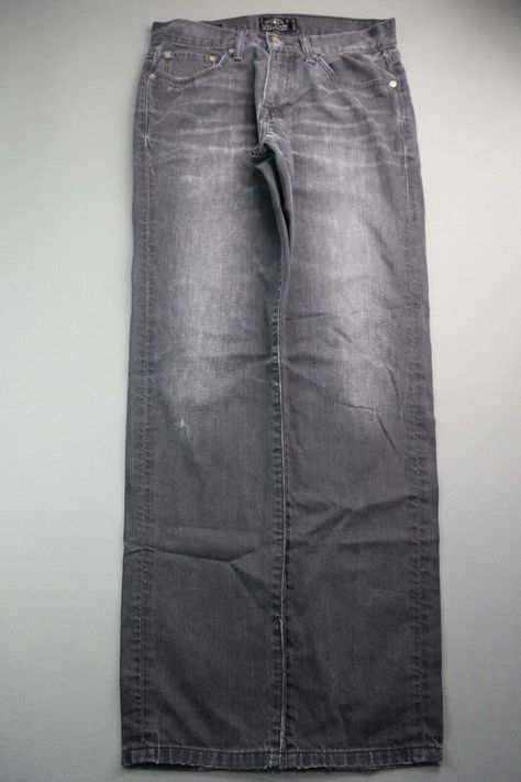 Men's 2015 Lucky Brand Jeans 221 Original Straight Dark Gray Distressed Size 30x32 Zipper Fly             ACTUAL MEASUREMENTS (Measurements are taken of the item lying flat and pulled tight without stretching. All measurements are approximate and in inches):   Waist (Measured from side to side and multiplied times 2): 30 Inseam (Measured from bottom of crouch to end of pants leg): 32 Hip (Measured at the base of the zipper from side to side and multiplied times 2): 40 Thigh (Measured from bottom Gray Baggy Jeans, Gray Clothes, Grunge Pants, Grey Jeans Men, University Outfit, Tiktok Fashion, Gray Jeans, Guys Clothing Styles, Diy Fashion Clothing