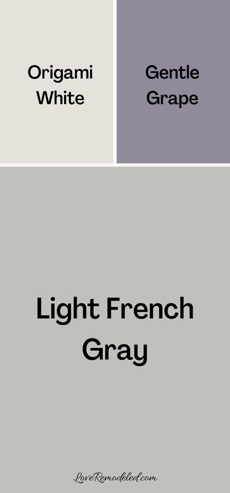 Light French Gray Coordinating Colors Whole House Paint Scheme Purple, Light Purple Home Decor, Purple Gray Bathroom, Purple Gray House Exterior, Light French Gray Coordinating Colors, Purple Toned Grey Paint, Light Purple Paint Colors, Purple Grey Paint Color, Purple Gray Paint