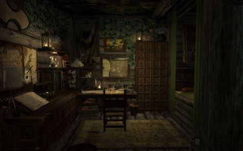 Hideout Concept Art, Skyrim House, Skyrim Tips And Tricks, Thieves Guild, Assassins Creed 1, Fantasy Room, Gothic Interior, Fantasy Village, Fantasy Rooms