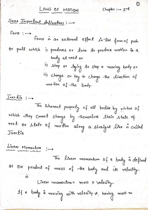 Law of Motion Handwritten Notes for Class 11 Laws Of Motion Notes Class 11, Motion Notes, Study Facts, Physics Laws, Old Question Papers, Laws Of Motion, Chemistry Basics, Physics Lessons, Learning Grammar