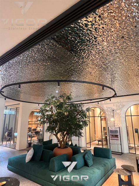 Explore our latest masterpiece – a stunning Stainless Steel Water Ripple Ceiling in Egypt! Water Ripple Ceiling, Water Ripple Stainless Steel, Stainless Steel Ceiling, Steel Ceiling, Stainless Steel Sheet, Water Ripples, Metal Ceiling, Steel Sheet, Stilts