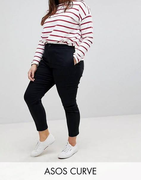 ASOS CURVE Ankle Length Stretch Skinny Trousers With Zip Side Pockets Look Plus Size, Asos Curve, Clothing Plus Size, Moda Plus, Plus Size Fashion For Women, Black Women Fashion, Curvy Girl Outfits, Plus Size Womens Clothing, Curvy Outfits