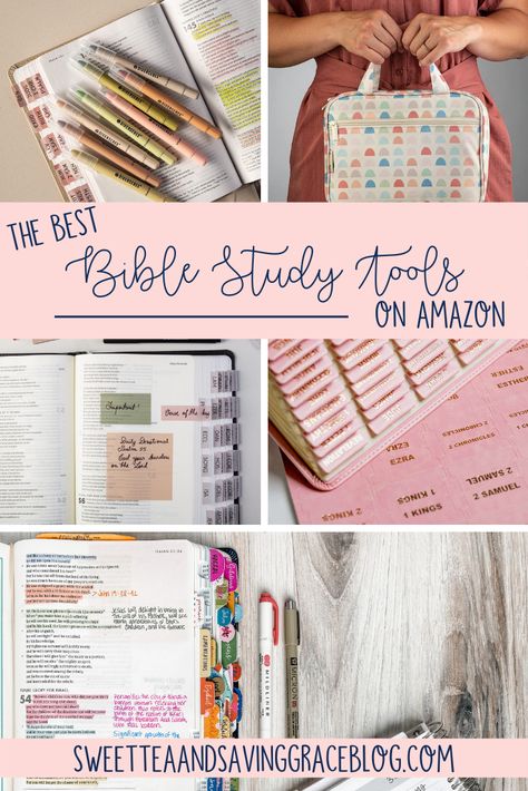 Best Study Bibles For Women, Best Bible For Women, Study Bibles For Women, Bible Study Tools Products, Bible Study Set Up Ideas, Bible Study Caddy, Amazon Bible Finds, Bible Study Bag Ideas, Bible Study Basket Ideas