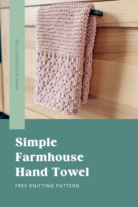 In this post, you'll learn how to knit an easy knitted tea towel with a hanging loop or without. This diy farmhouse style dishcloth is a quick home decor knitting project that's simple enough for beginners! Find this free tea towel knitting pattern at whileberry.com Knit Hanging Kitchen Towel Pattern Free, Knitted Hand Towels, Knitting For The Home, Knit Dishtowel Pattern Free, Knitting Household Items, Knit Hand Towel Pattern Free, Dish Towel Patterns, Knit Dish Towel Pattern Free, Knitted Dish Towels Patterns Free