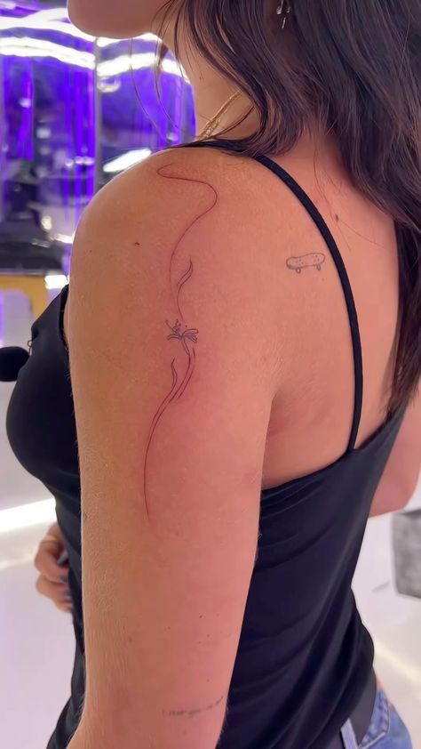 Small Girly Tattoos, Hidden Tattoos, Pink Tattoo, Fine Line Tattoo, Petite Tattoos, Cute Little Tattoos, Small Wrist Tattoos, Shoulder Tattoos For Women, Line Tattoo