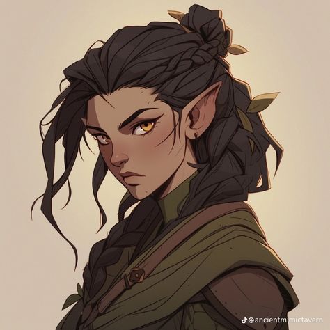 Wood Elf Drawing, Dnd Eladrin Elf, Wood Elf Ranger Female Dnd, Female Druid Character Design, Wood Elf Sorcerer, Wood Elf Character Design, Dnd Wood Elf Female, Elf Ranger Female Dnd, Elf Rogue Female Dnd