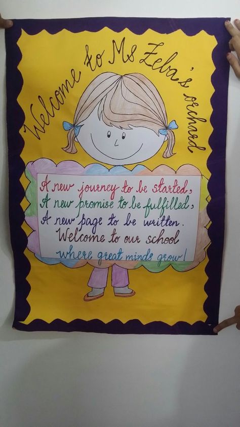 Wall Hangings For Classroom Decoration, Welcome Chart For Class Door, Welcome Card For Kindergarten, School Chart Project Ideas, Welcome Charts For School, Welcome Chart For Classroom, Welcome Chart For Kindergarten, Welcome Back To School Chart, Welcome Board Classroom