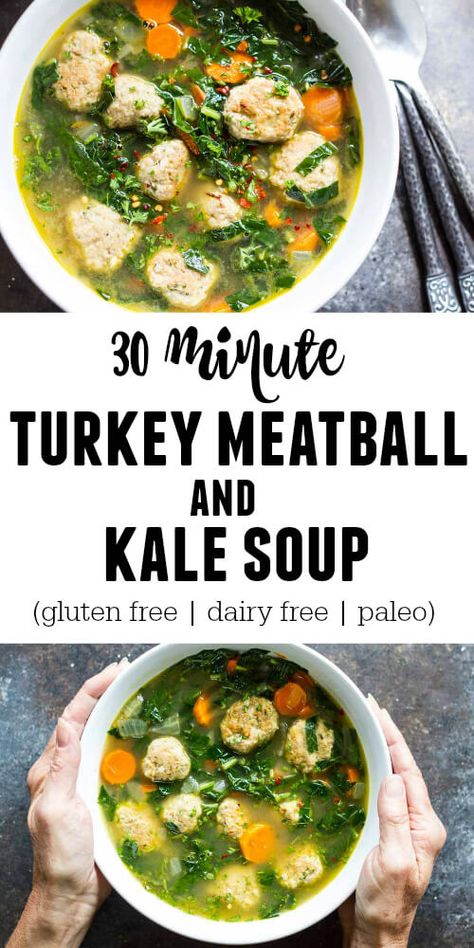 Soup Gluten Free Dairy Free, Soup Gluten Free, Salad Kale, Turkey Meatball, Paleo Soup, Dairy Free Paleo, Kale Soup, Turkey Meatballs, Jambalaya