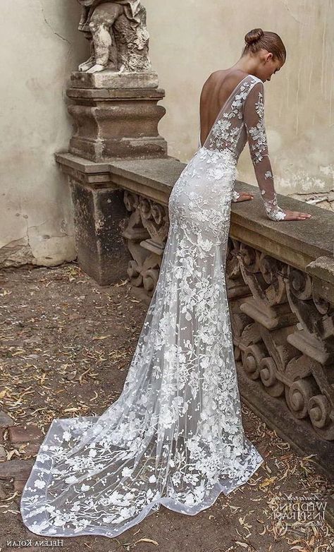 long-lace-train-bare-back-fit-and-flare-wedding-dress-blonde-hair-updo Brown Hair In A Bun, Vintage Balcony, Long Lace Dress, Hair In A Bun, Flare Wedding Dress, Long Sleeve Wedding Dresses, Sleeve Wedding Dresses, Western Wedding Dresses, Sparkly Wedding Dress