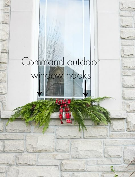 Garland Hack, Outdoor Christmas Garland, Window Garland, Window Swags, Christmas Window Boxes, Outdoor Window, Church Altar, Outside Christmas Decorations, Front Door Christmas Decorations