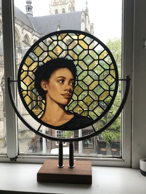 Stained Glass Portrait, Glass Portrait, Painting People, Art Stained, Van Dijk, Stained Glass Designs, Ap Art, Mirror Designs, Stained Glass Art