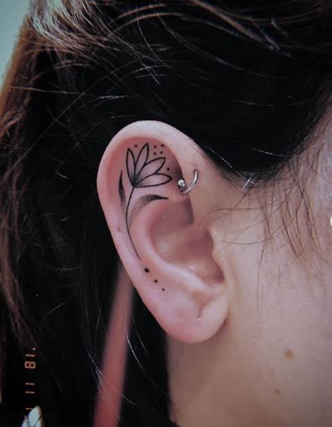 Inner Ear Tattoos For Women, Tiny Ear Tattoo, Inner Ear Tattoo, Minimalist Ear Cuff, Ear Tattoo Ideas, Hidden Tattoos, Ear Tattoos, Diamond Ear Cuff, Back Of Shoulder Tattoo