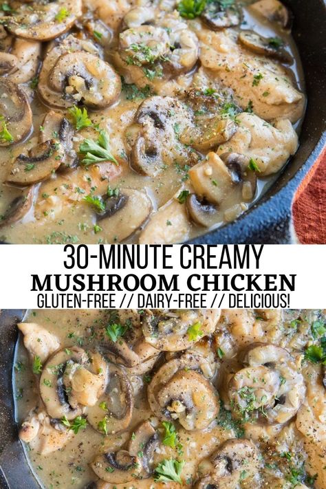 30-Minute Creamy Mushroom Chicken (Paleo, Keto) - The Roasted Root Chicken Mushroom Pasta, Cream Of Mushroom Chicken, Creamy Mushroom Chicken, Chicken Mushroom Recipes, Chicken Stroganoff, Healthy Comfort, Simple Dinner, Mood Food, Paleo Chicken