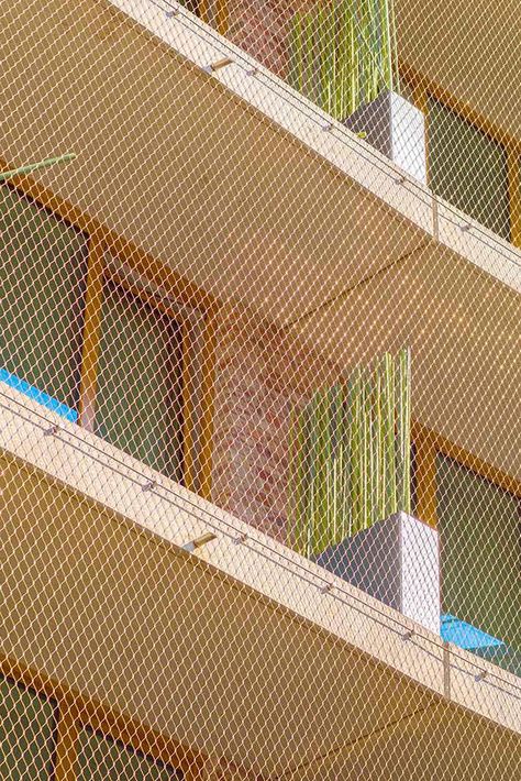 Flowers Hotel by Carl Stahl Arc #architonic #nowonarchitonic #interior #design #furniture #metalmesh #steel #meshfences Perforated Metal Railing, Steel Mesh Architecture, Metal Mesh Balustrade, Metal Mesh Facade Architecture, Balcony Shade, Steel Homes, Clinker Brick, Expanded Metal Mesh, Balcony Flooring