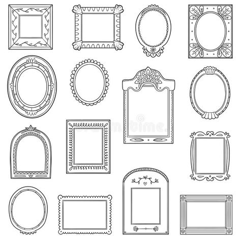 Vector black and white set of frames. Hand drawn cartoon frames vector illustration Cartoon Frame, Mini Picture Frames, Framed Tattoo, Oval Picture Frames, Doodle Frame, Doodle Frames, Doodle Tattoo, Drawing Frames, Diy Journal Books