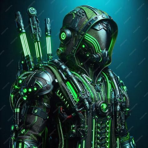 Premium Photo | Cyberpunk Soldier in Green Neon Suit Cyberpunk Outfit Male, Cyberpunk Soldier, Green Cyberpunk, Green Robot, Cyberpunk Male, Cyberpunk Outfit, Robot Suit, Green Neon, Body Armor