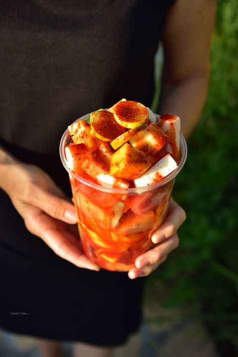 Elevate your fruit cups with chamoy sauce and Tajin. Perfect to serve at your next birthday party, kids sport games, and school lunches. PrintMexican Fruit Cup Prep Time: 15 minutes Yield: 4 Ingredients4 cups watermelon, chopped 1 jicama, chopped 2 mangos, chopped 2 cups cantaloupe, seeded, chopped 1 cucumber, peeled, chopped 1 lime, juiced chamoy … Mexican Fruit Cups, Tajin Recipes, Mexican Fruit, Chamoy Sauce, Fruit Cup, Mexican Snacks, Butter Pecan Cookies, Fruit Cups, Fruit Breakfast