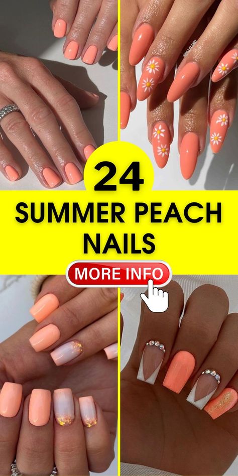 Embrace summer peach nails with ideas acrylic or short gel for a 2024-inspired look. Add art and designs in pastel or coral for a touch of color, making your manicure stand out. Glitter coral accents can elevate the design, offering a chic and trending style. Summer Acrylic Nails Coral, Summer Nails Coral Design, Coral Gel Nail Designs, Peach Gel Nails Design, Nail Designs For The Beach, Short Coral Nails, Nails Coral Color, Coral Nails With Design Summer, Summer Nails Peach