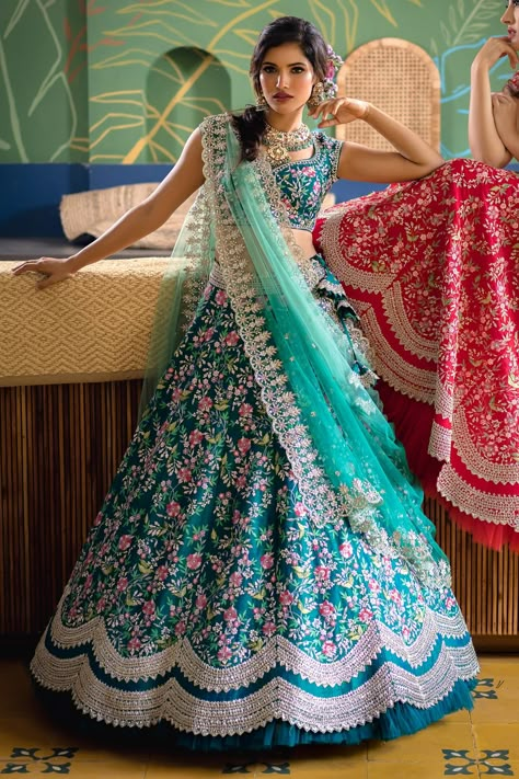 Silk Lehenga Choli, Anushree Reddy, Half Saree Lehenga, Indian Outfits Lehenga, Wedding Lehenga Designs, Lehnga Dress, Green Lehenga, Gaun Fashion, Half Saree Designs