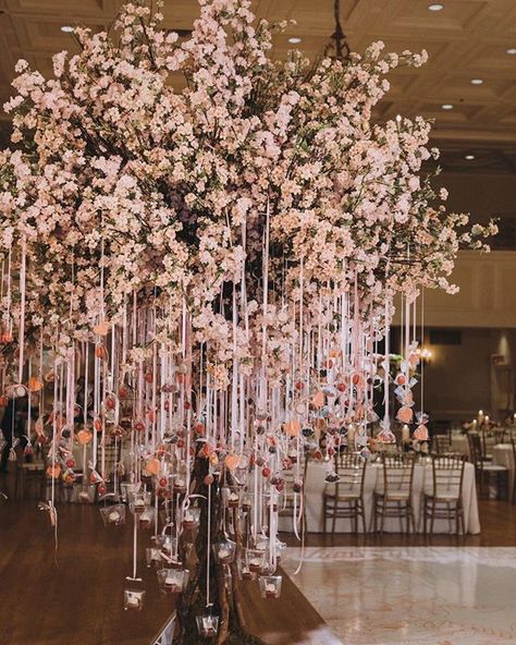 We love cherry blossom trees, especially ones with hanging sweets. Not only it created a focal point at the wedding, guests had a lot of… Blossom Tree Wedding, Cheap Wedding Table Centerpieces, Cherry Blossom Wedding Theme, Cherry Blossom Party, Sakura Wedding, Cherry Blossom Theme, Cherry Blossom Wedding, Blossom Tree, Toronto Wedding