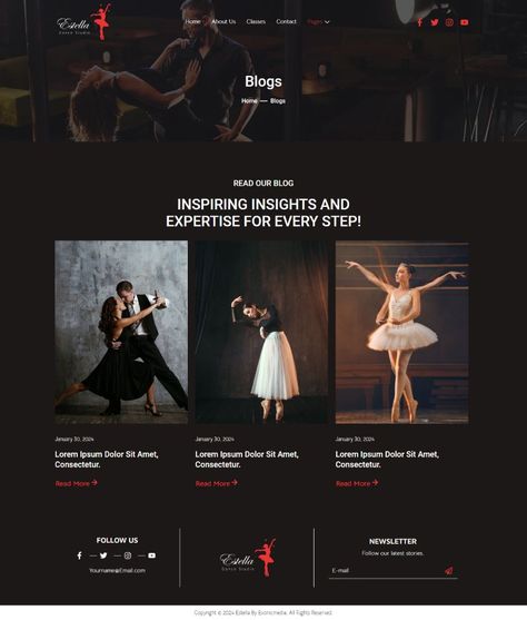 Estella - Dance School & Studio Elementor Template Kit Dance Studio Website, About Us Page Design, Dance Studios, Studio Website, Max Steel, School Website, Dance School, Steel Art, Professional Website