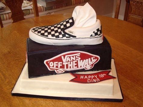 Skateboard Birthday Party, Shoe Box Cake, Full Sheet Cake, White Vans Shoes, Cake Clothes, Base Cake, Box Cakes, Shoe Cakes, Shoe Cake