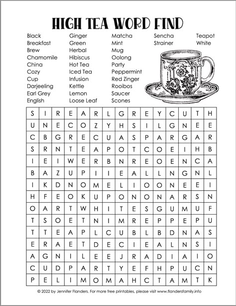 Tea Party Word Search Free Printable, Tea Time Trivia, High Tea Games, Afternoon Tea Ideas Decorations, High Tea Decor, Tea Ministry, Tea Activities, Kitchen Tea Games, Tea Games