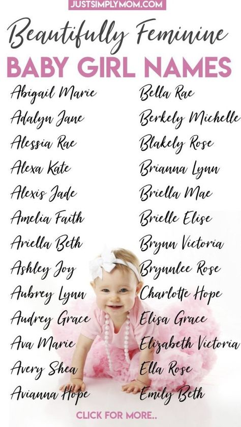 43 Feminine Baby Girl First and Middle Names That You Haven't Thought of - Just Simply Mom 2 First Name Baby Names, Names With Lynn In Them, First And Middle Baby Girl Names, Pretty Names For Girls Ideas, Baby Names With Middle Names, Baby Girl Names 2022, Middle Names For Girls List, H Baby Names, Girl Middle Names