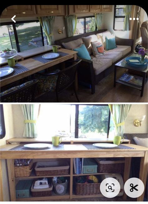 Rv Dinette, Pub Dining Set, Dining Booth, Camper Trailer Remodel, Diy Camper Remodel, Add Storage, Rv Makeover, Travel Trailer Remodel, Unique Cabinets